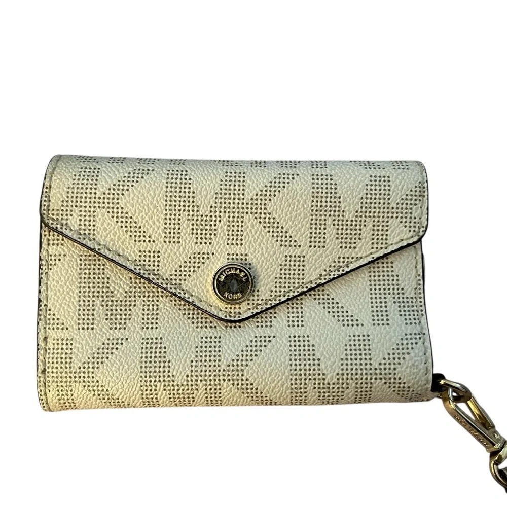 Michael Kors Cream Monogram mobile wristlet card case / wallet